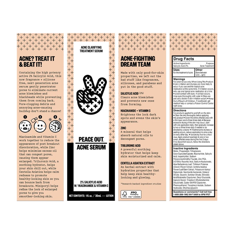 PEACE OUT Skincare Acne Serum. Daily Multi-Benefit Face Serum with 2% Salicylic Acid to Target Pimples, Zits, Blemishes and Breakouts, For Clearer-Looking Skin 1 fl oz - Image 2