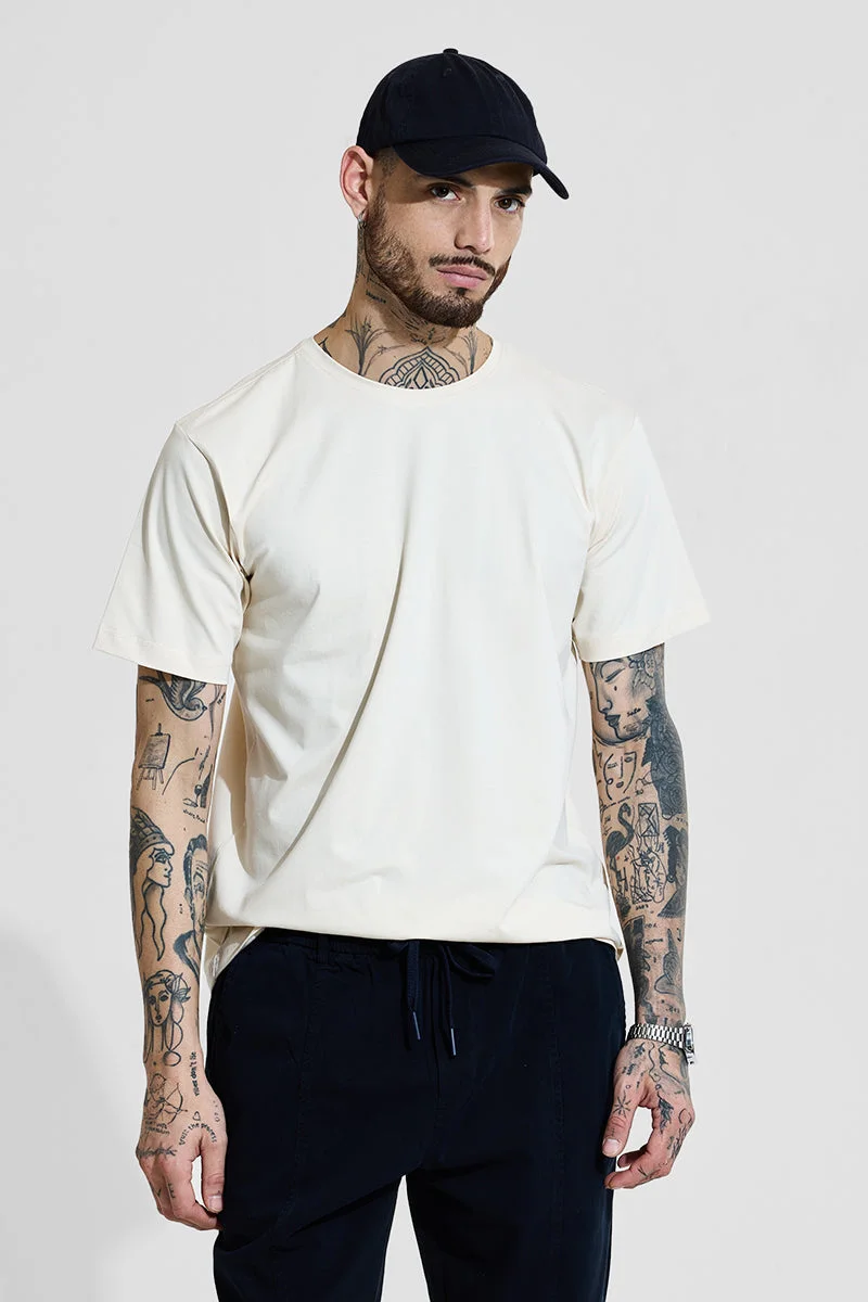 SNITCH Slim Fit 4-Way Stretch Off White T-Shirt
