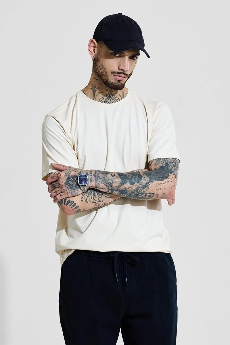 SNITCH Slim Fit 4-Way Stretch Off White T-Shirt