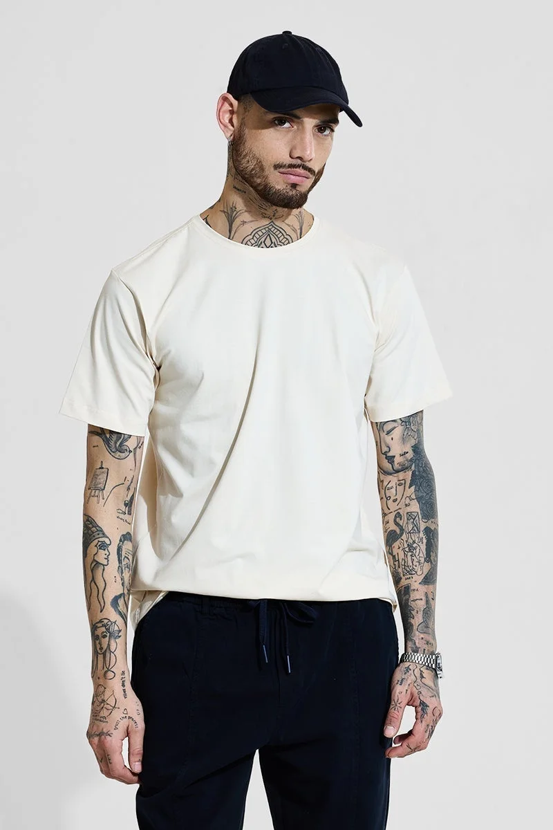 SNITCH Slim Fit 4-Way Stretch Off White T-Shirt