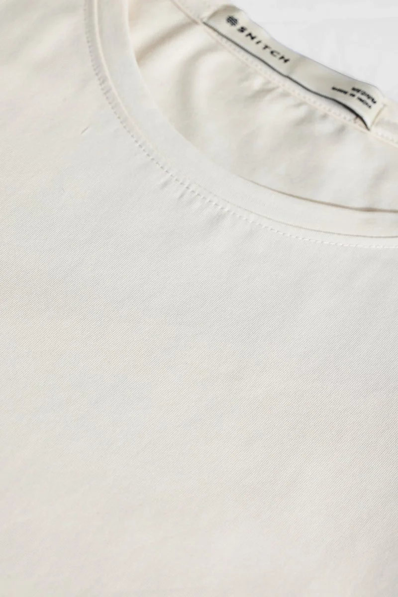 SNITCH Slim Fit 4-Way Stretch Off White T-Shirt