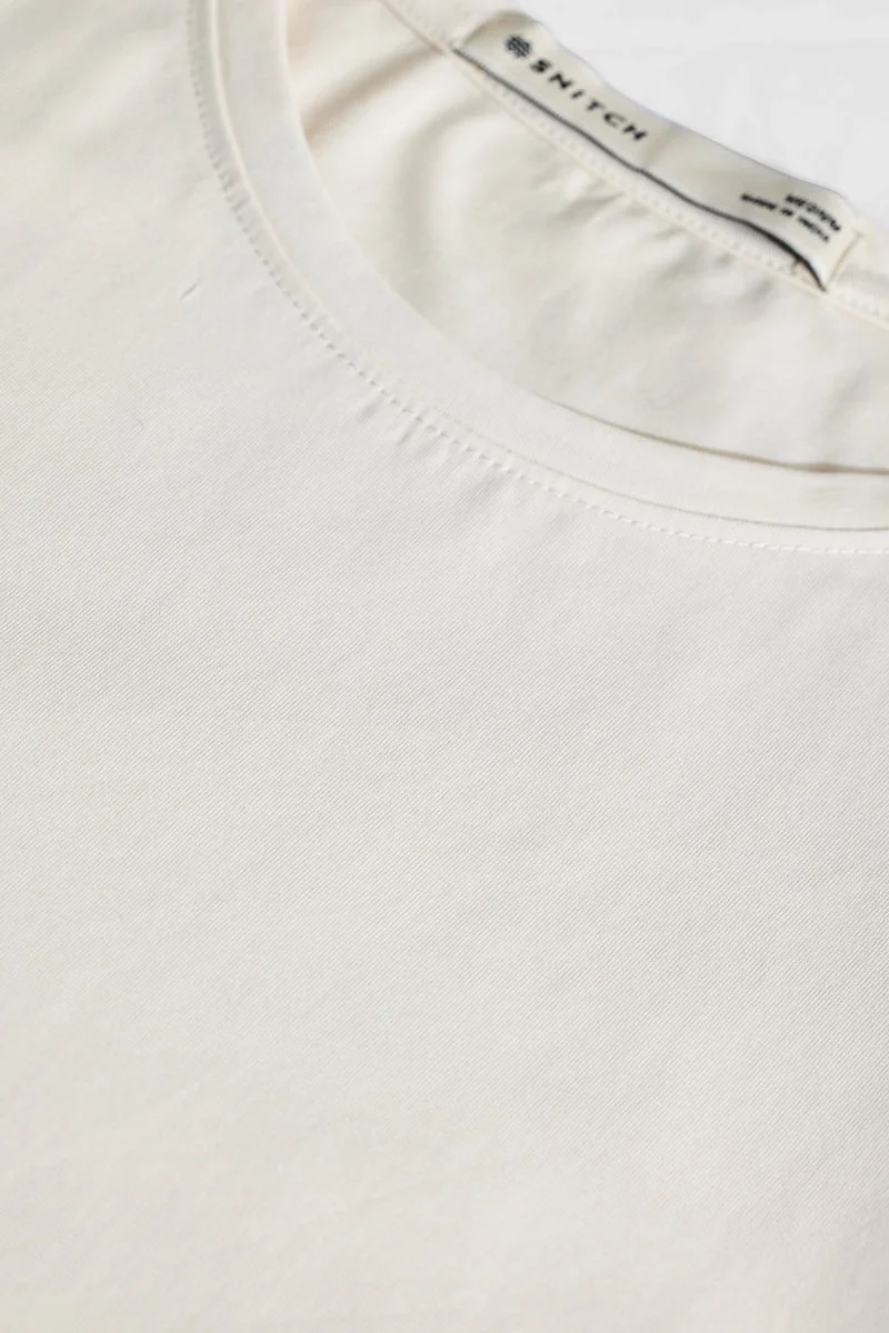 SNITCH Slim Fit 4-Way Stretch Off White T-Shirt