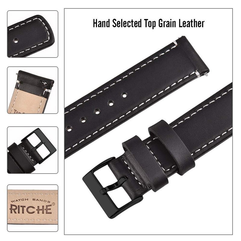 Ritche Leather Watch Strap with Quick Release Pins, 22mm Replacement Watch Band for Men and Women, Fits Smartwatches & Traditional Watches - Image 4