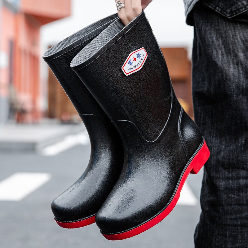 Fashion Rain Shoes Men'S And Women'S Water Shoes Imitation Leather Rain Boots Neutral Waterproof Boots In The Barrel Overshoes Fishing Outdoor - Image 2