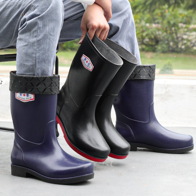 Fashion Rain Shoes Men'S And Women'S Water Shoes Imitation Leather Rain Boots Neutral Waterproof Boots In The Barrel Overshoes Fishing Outdoor - Image 4
