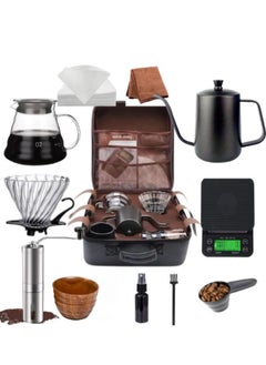دوبيو مجموعة ماكينة تحضير القهوة اليدوية V60 Premium Pour Over من 12 قطعة مع مطحنة يدوية وقطارة  - Image 3