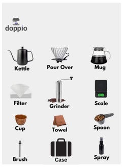دوبيو مجموعة ماكينة تحضير القهوة اليدوية V60 Premium Pour Over من 12 قطعة مع مطحنة يدوية وقطارة  - Image 2