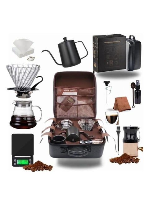 مجموعة ماكينة تحضير القهوة اليدوية V60 Premium Pour Over من 12 قطعة مع مطحنة يدوية وقطارة