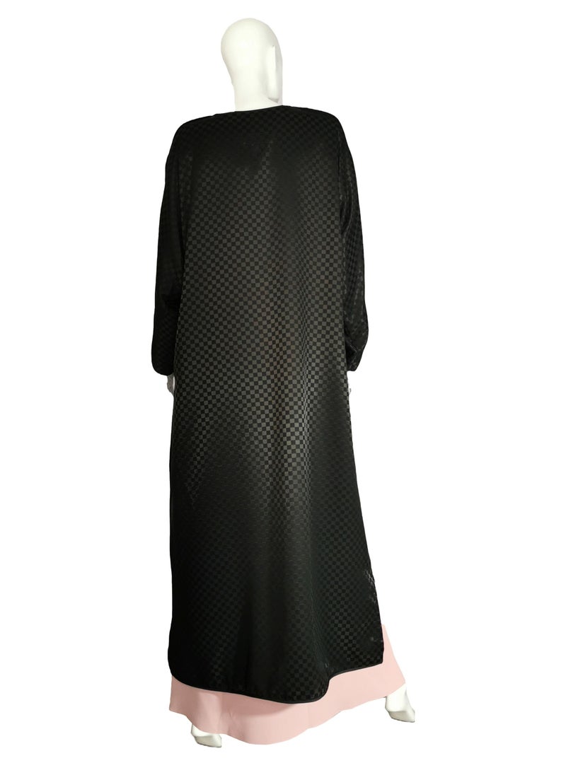 Sana'a Kayum - Checkered Classic Front Open Dolman Sleeve Abaya By Sanaa Kayum - Image 1