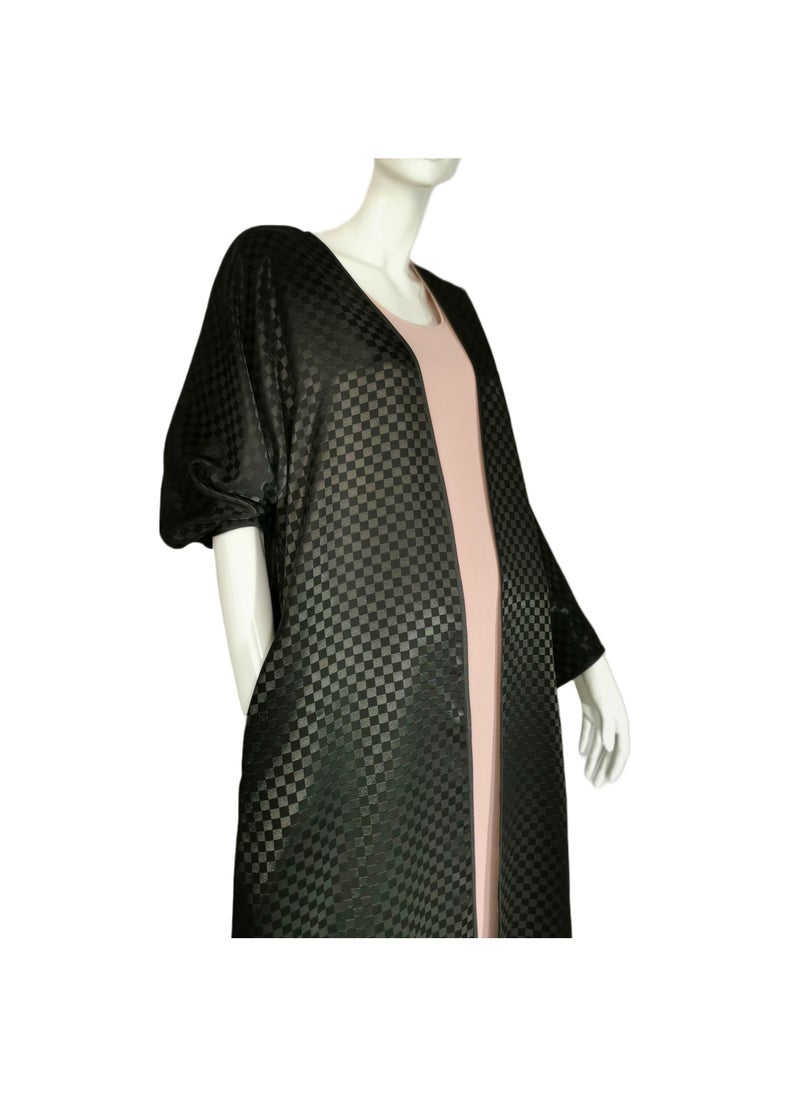 Sana'a Kayum - Checkered Classic Front Open Dolman Sleeve Abaya By Sanaa Kayum - Image 1