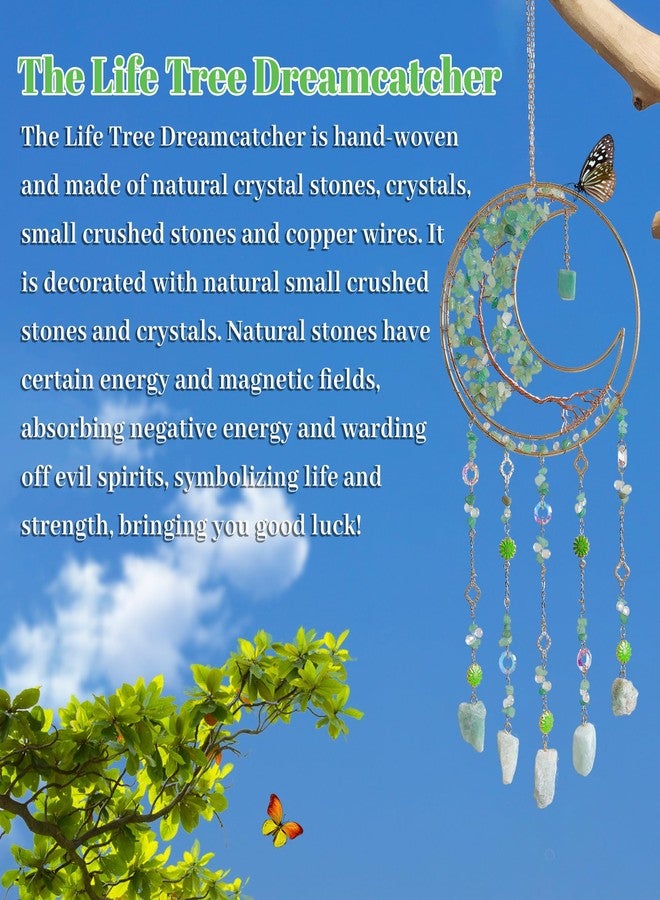 Dreamsum Dream Catchers Tree of Life Dream Catcher Green Fluorite Crystal Dreamcatcher Wall Decor with Healing Crystal Stone & Fluorite Wall Art Hanging for Bedroom Home Decor Bless Gift Wedding Garden-Green - Image 4