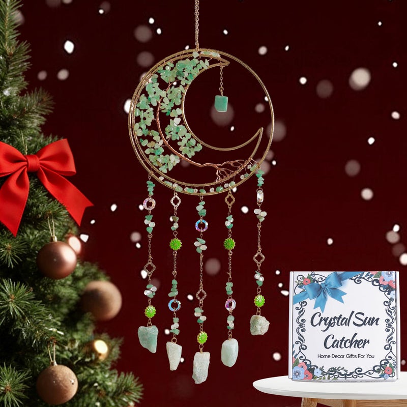 Dreamsum Dream Catchers Tree of Life Dream Catcher Green Fluorite Crystal Dreamcatcher Wall Decor with Healing Crystal Stone & Fluorite Wall Art Hanging for Bedroom Home Decor Bless Gift Wedding Garden-Green - Image 1