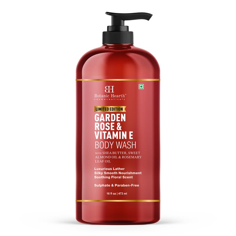 Botanic Hearth Garden Rose & Vitamin E Body Wash â€“ Limited Edition Hydrating Shower Gel with Shea Butter & Sweet Almond Oil, Luxurious Lather, Sulfate & Paraben Free â€“ 16 fl oz - Image 1