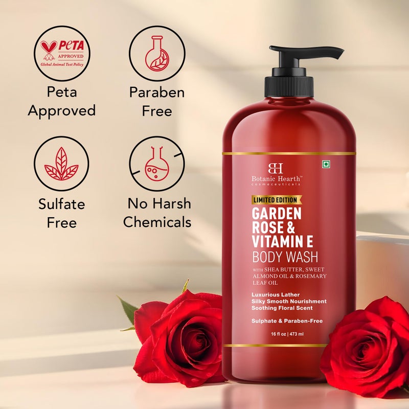 Botanic Hearth Garden Rose & Vitamin E Body Wash â€“ Limited Edition Hydrating Shower Gel with Shea Butter & Sweet Almond Oil, Luxurious Lather, Sulfate & Paraben Free â€“ 16 fl oz - Image 5