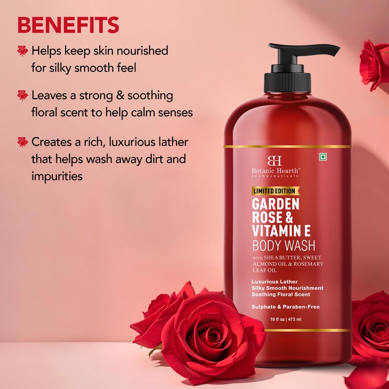 Botanic Hearth Garden Rose & Vitamin E Body Wash â€“ Limited Edition Hydrating Shower Gel with Shea Butter & Sweet Almond Oil, Luxurious Lather, Sulfate & Paraben Free â€“ 16 fl oz - Image 3