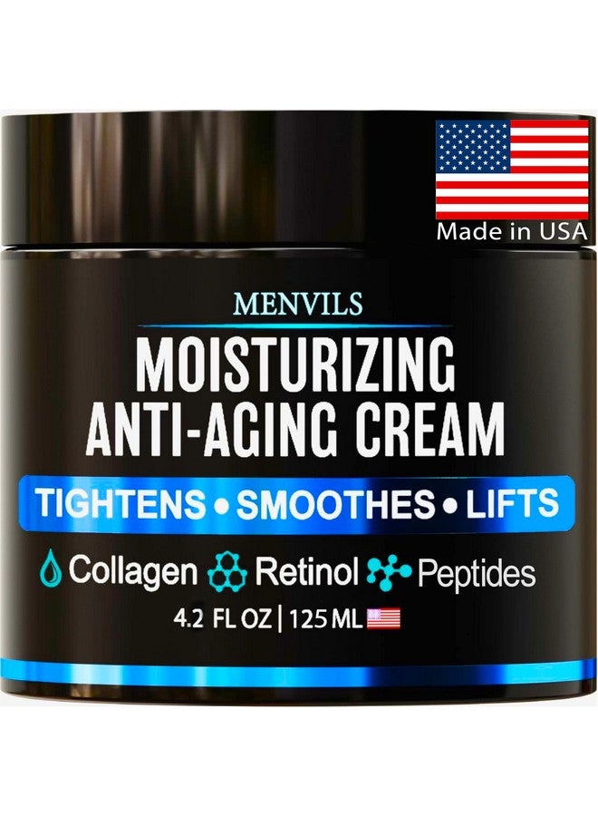 Menvils Mens Face Moisturizer Cream - Anti Aging & Wrinkle for Men - Face Moisturizer For Men - Mens Face Lotion with Collagen, Retinol, Peptides, Jojoba Oil - Facial Men's Skin Care - Day & Night - 4.2 OZ - Image 1
