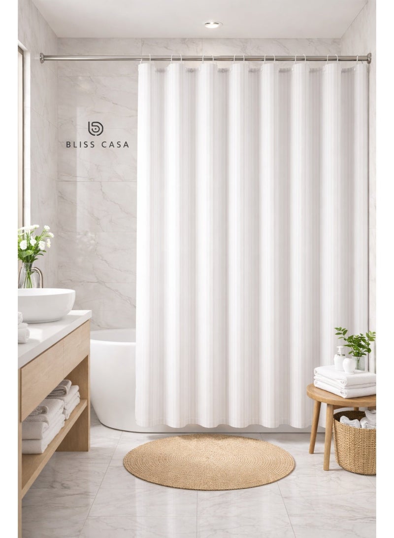 Bliss Casa White Stripe Shower Curtain for Bathroom(180x200 cm), Hotel Quality Fabric bath curtain, Water-Repellent, Machine Washable, Durable & Easy to Install, Included Hooks - Image 1