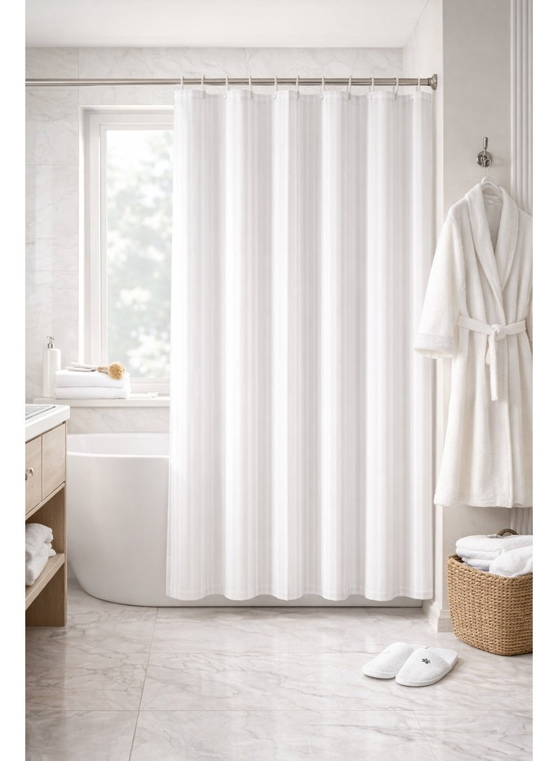 Bliss Casa White Stripe Shower Curtain for Bathroom(180x200 cm), Hotel Quality Fabric bath curtain, Water-Repellent, Machine Washable, Durable & Easy to Install, Included Hooks - Image 3