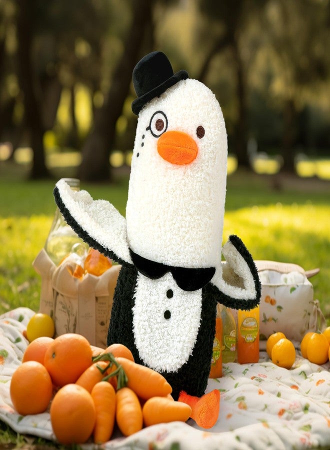 PEACH CAT Banana Duck Plush Pillow Wear Bowler Hat Monocle Stuffed Animals Cute Plushies Toy Gifts for Kids White and Black 12" - Image 5