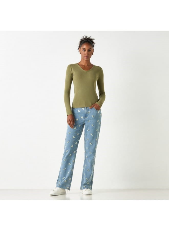 2Xtremz 2Xtremz Ribbed V-Neck Sweater with Long Sleeves  - Image 1