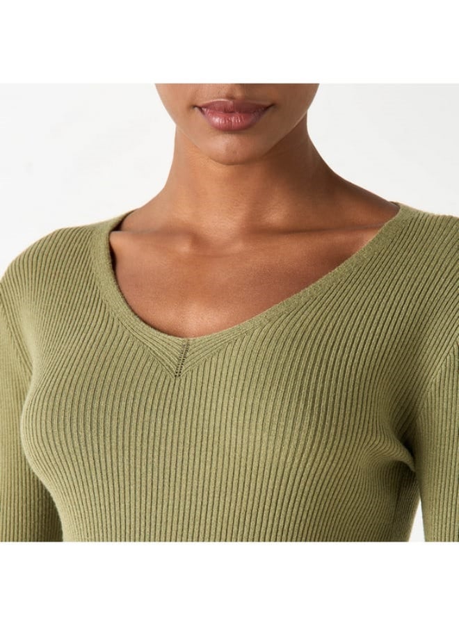 2Xtremz 2Xtremz Ribbed V-Neck Sweater with Long Sleeves  - Image 2