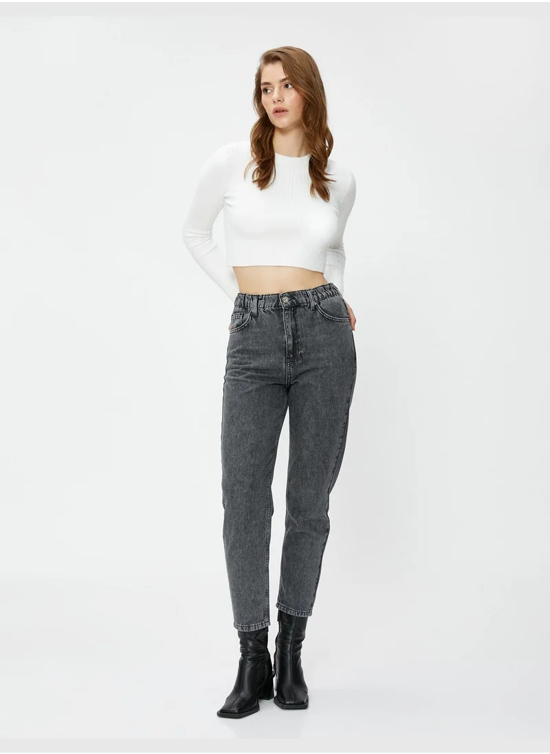 كوتون High Rise Relax Fit Denim Trousers - Mom Jeans