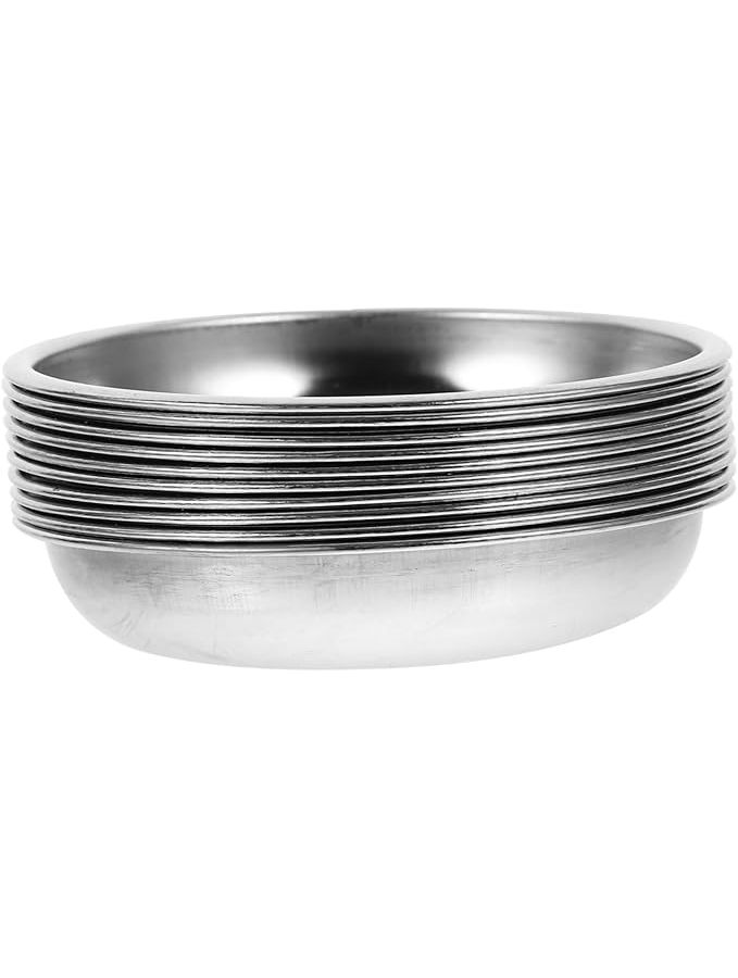 10 Pcs Stainless Steel Mustard Sauce Dishes Round Condiment Plates Seasoning Appetizers Desserts Kitchen Essentials 8.00X8.00X1.50CM - Image 1