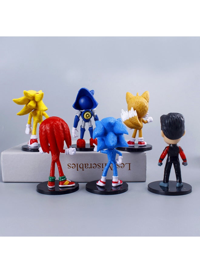 Sonic Mouse Hedgehog Kid Sonic Game Doll Model Hand-held Amy Tars Animation Ornaments-Color:PVC Sonic 6-piece Set (with Base) - Image 3