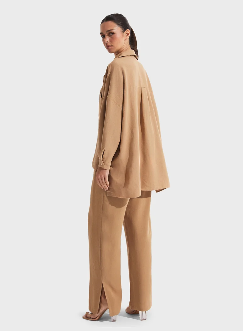 جون Knitted Button Down Shirt & High Waist Pants Set
