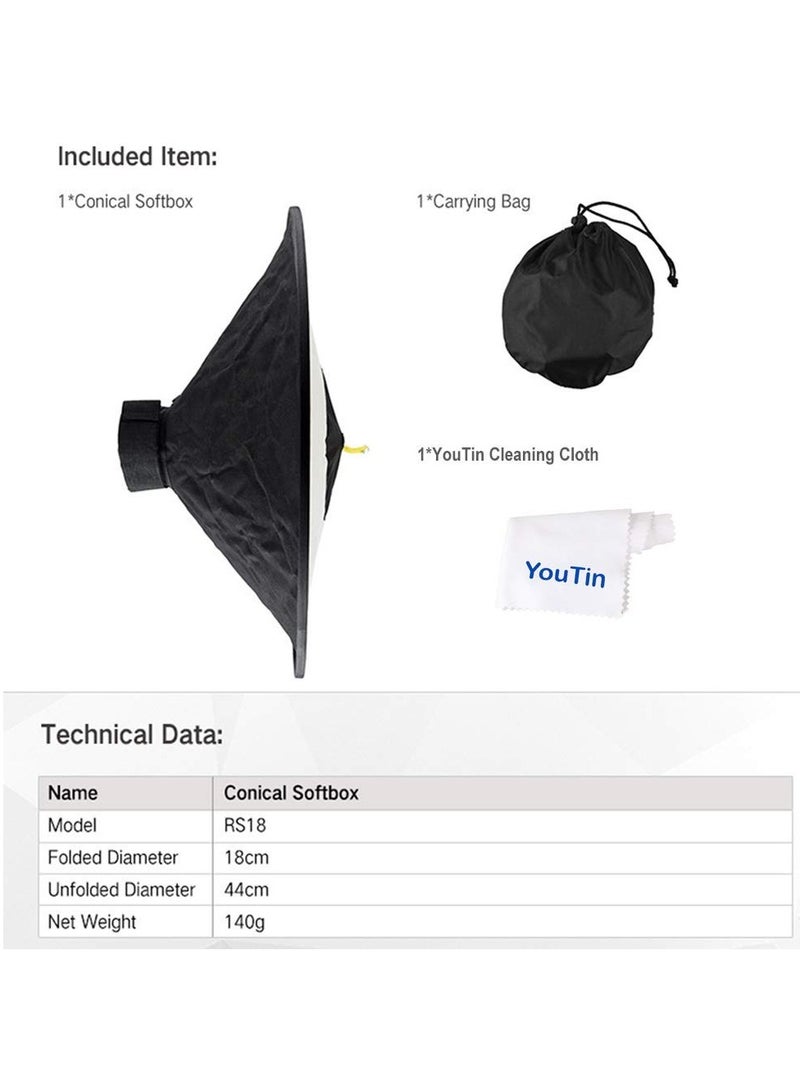 Camera Flash Bounce Diffuser Light Softbox, for All speedlight Photography Conical Softbox RS18 17"x 7" - Image 4