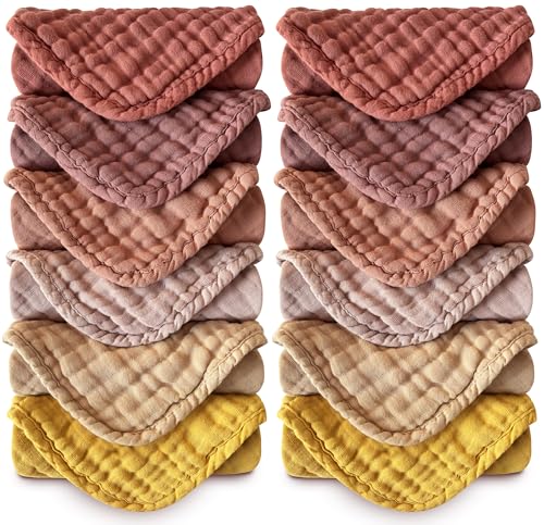 MOON PARK Baby Washcloths 12 Pack 12x12 Inches Small Burp Cloths and Baby Wipes 100 Cotton Muslin Ultra Soft for Newborn Infant and Toddlers Brown Honey and Bean Paste Series - Image 1