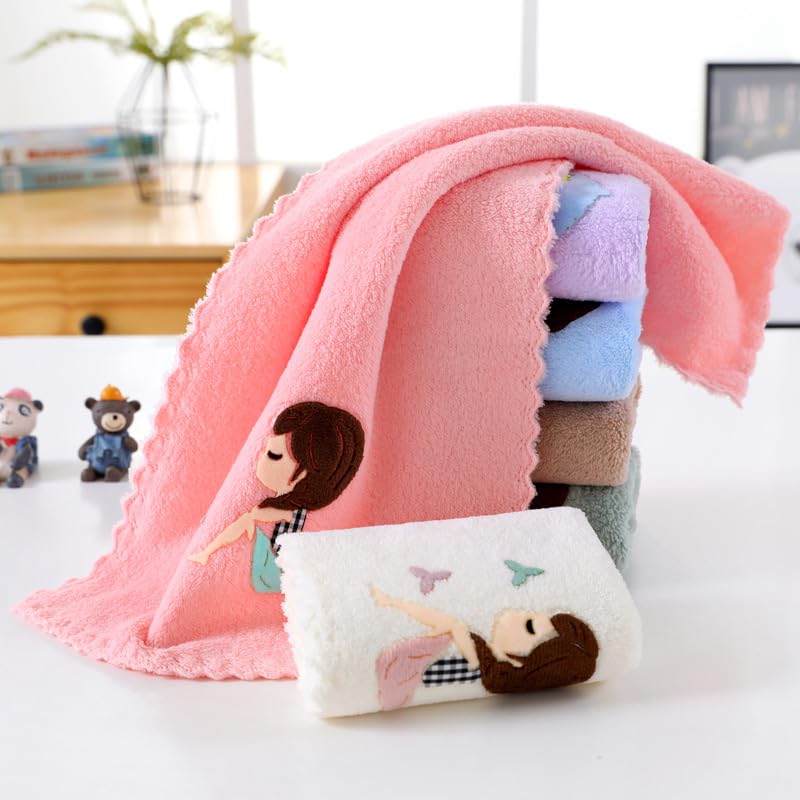 CLUZE Microfiber Wash Towels Quick Absorbent Soft Coral Fleece Kids Handkerchief Face Towel for Girls Cute Doll Embroidered Hanky Baby Shower Gift 35x75 cm White - Image 5