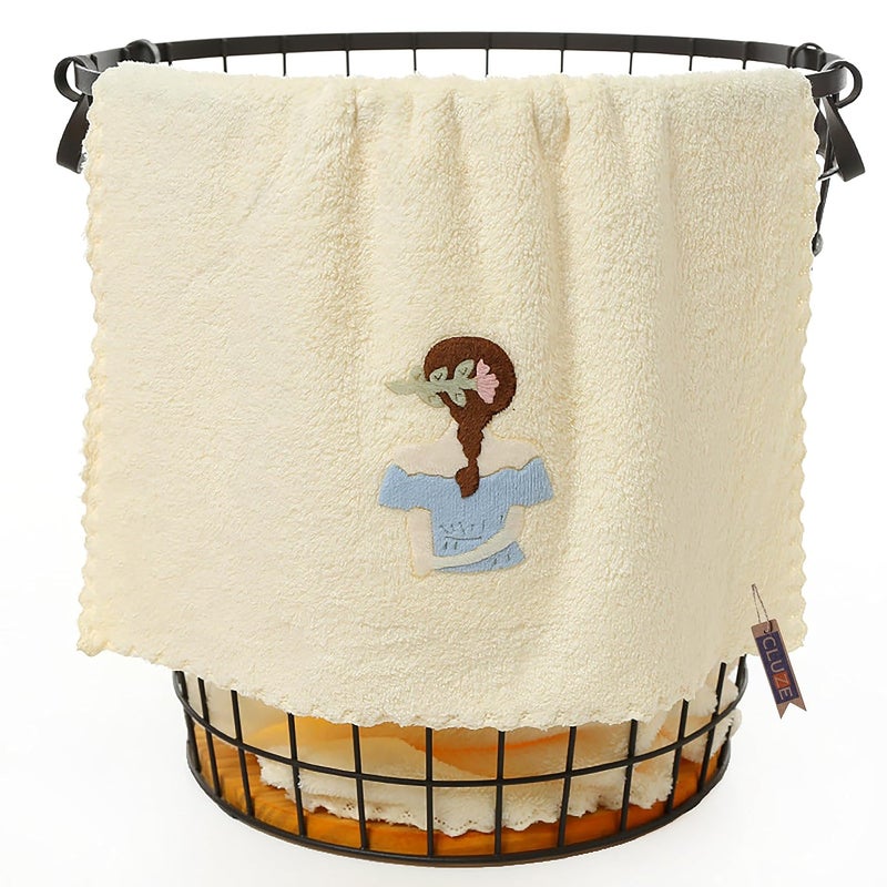 CLUZE Microfiber Wash Towels Quick Absorbent Soft Coral Fleece Kids Handkerchief Face Towel for Girls Cute Doll Embroidered Hanky Baby Shower Gift 35x75 cm White - Image 2