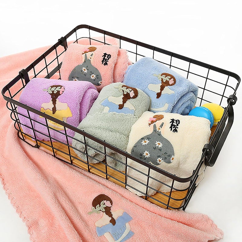 CLUZE Microfiber Wash Towels Quick Absorbent Soft Coral Fleece Kids Handkerchief Face Towel for Girls Cute Doll Embroidered Hanky Baby Shower Gift 35x75 cm White - Image 4