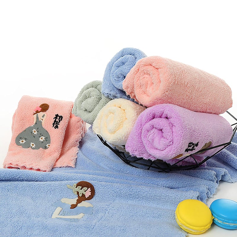 CLUZE Microfiber Wash Towels Quick Absorbent Soft Coral Fleece Kids Handkerchief Face Towel for Girls Cute Doll Embroidered Hanky Baby Shower Gift 35x75 cm White - Image 3