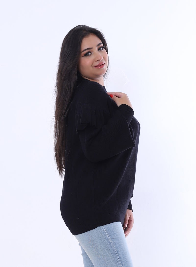 بيبو سترة نسائية سادة بأكمام طويلة_اسود - Image 2