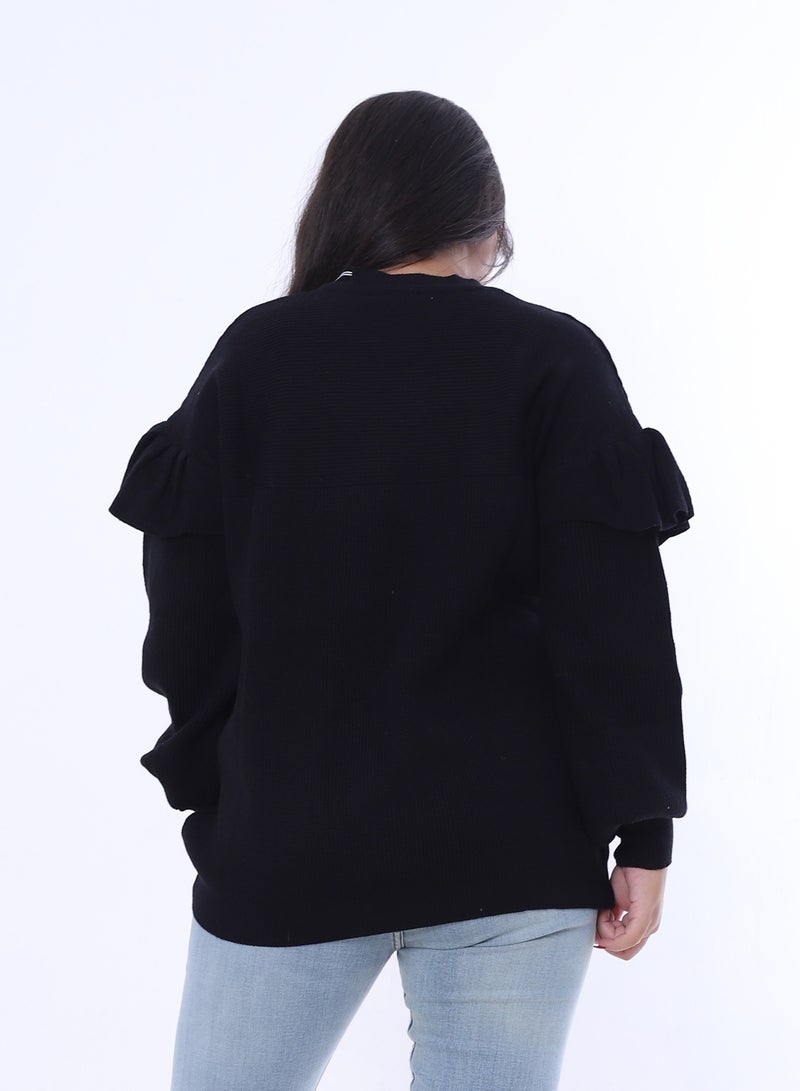 بيبو سترة نسائية سادة بأكمام طويلة_اسود - Image 3