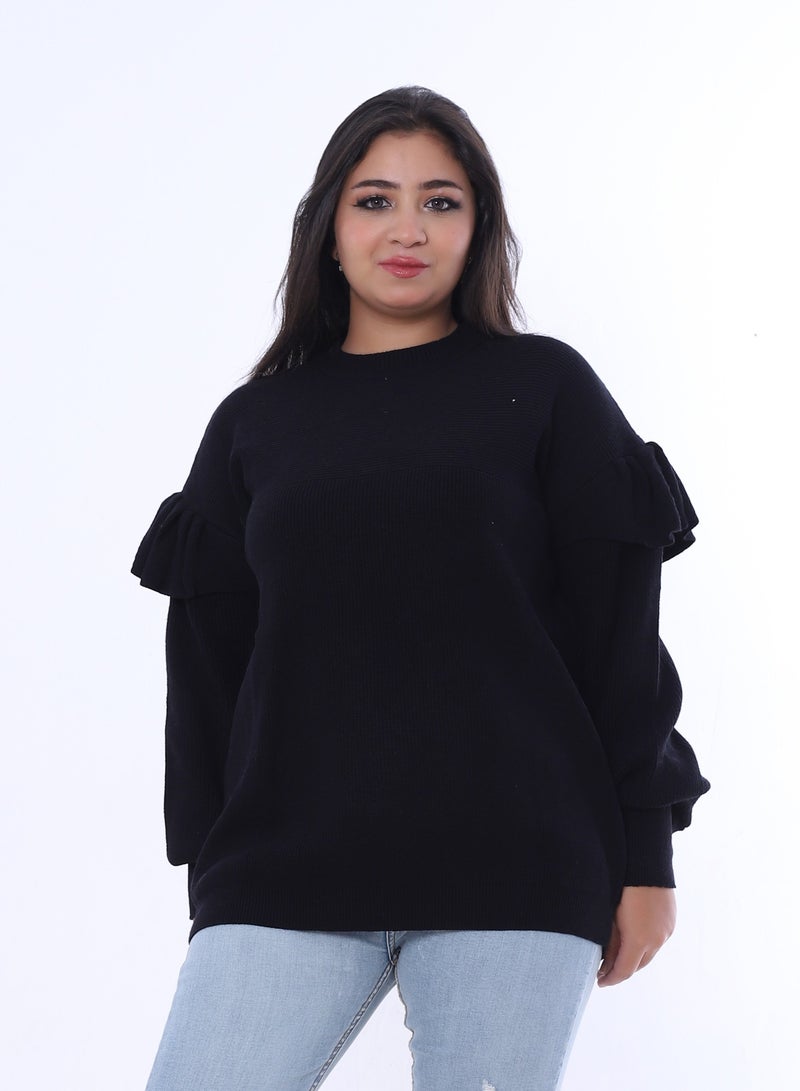 بيبو سترة نسائية سادة بأكمام طويلة_اسود - Image 1