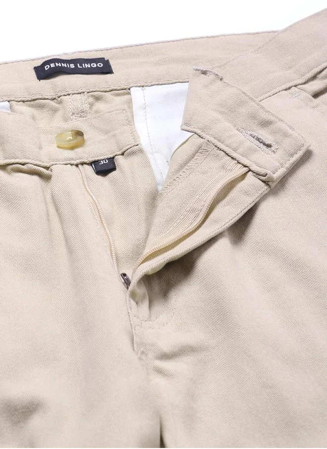 Dennis Lingo Beige Slim Fit Solid Trouser for Men - Cotton Blend, Full Length, Button & Zip, Mid Rise, Casual,