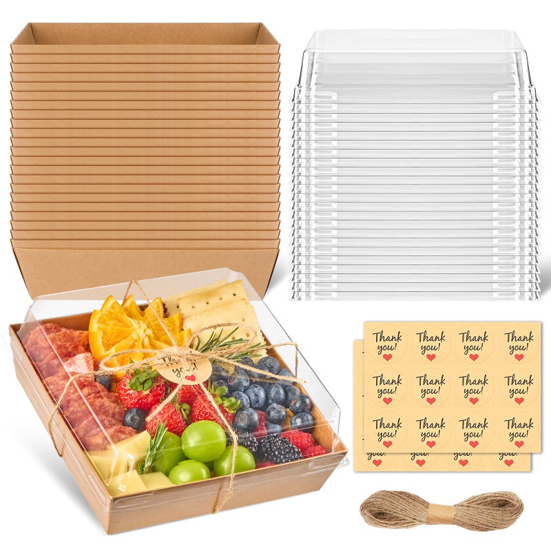 ZORRITA 7 x 7 Inch Large Charcuterie Boxes with Clear Lids, 20 Pack Disposable Square Kraft Bakery Boxes To Go Food Containers for Charcuterie, Cake Slices, Desserts, Strawberries, Cookies (Brown) - Image 1