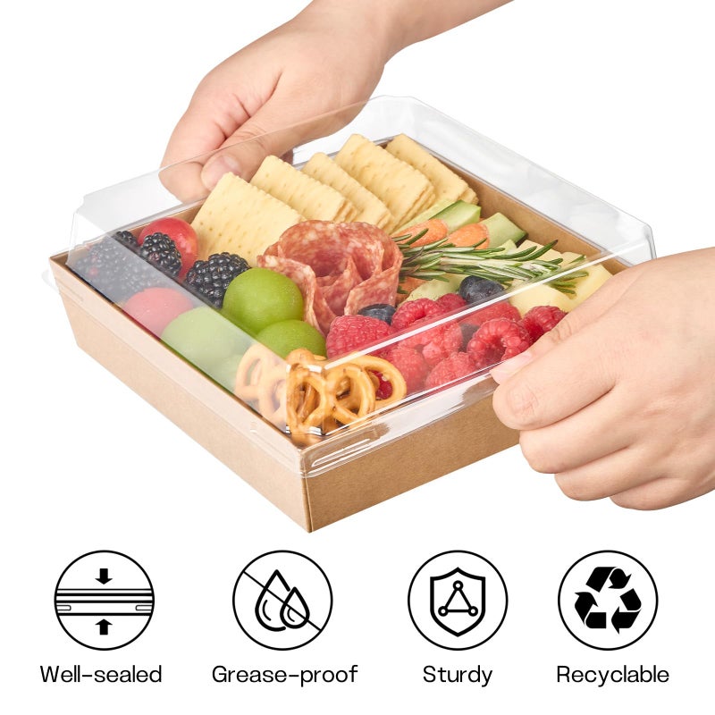 ZORRITA 7 x 7 Inch Large Charcuterie Boxes with Clear Lids, 20 Pack Disposable Square Kraft Bakery Boxes To Go Food Containers for Charcuterie, Cake Slices, Desserts, Strawberries, Cookies (Brown) - Image 4