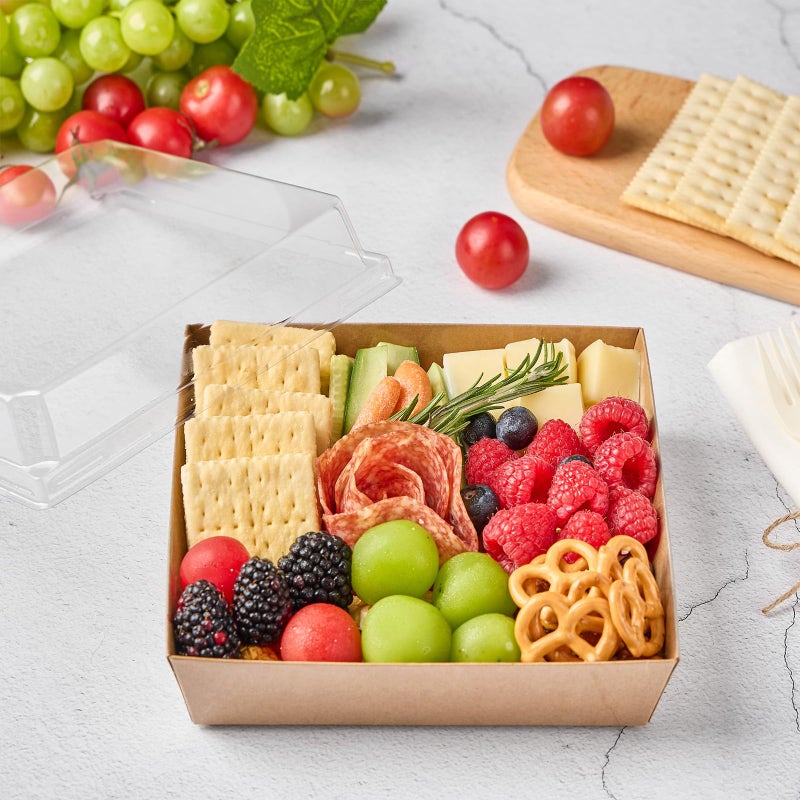 ZORRITA 7 x 7 Inch Large Charcuterie Boxes with Clear Lids, 20 Pack Disposable Square Kraft Bakery Boxes To Go Food Containers for Charcuterie, Cake Slices, Desserts, Strawberries, Cookies (Brown) - Image 5