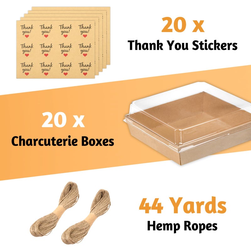 ZORRITA 7 x 7 Inch Large Charcuterie Boxes with Clear Lids, 20 Pack Disposable Square Kraft Bakery Boxes To Go Food Containers for Charcuterie, Cake Slices, Desserts, Strawberries, Cookies (Brown) - Image 3