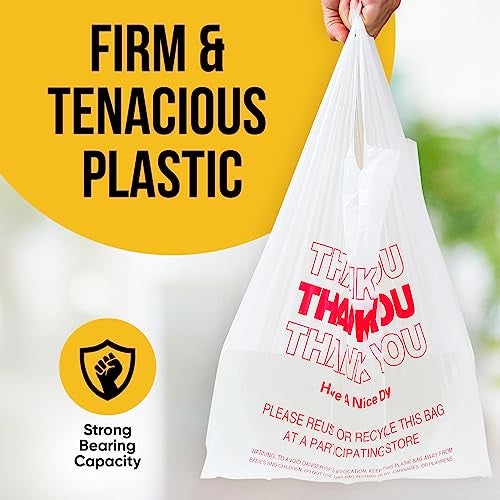 SheerDelight Plastic Bags, 300 Count Thank You Bags, Plastic Bags With Handles For Shopping, Grocery, Plastic Bag For Small Business (11"x 6"x 21"), Recyclable T Shirt Bags, White Plastic Bag - Image 3