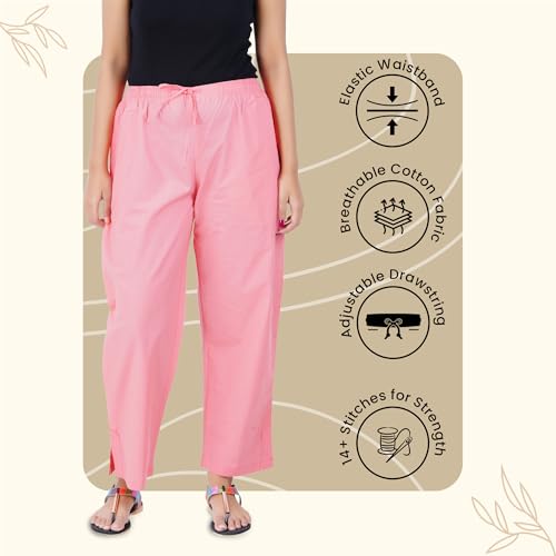 Happy Bunny Parallel Pants for Women 100% Cotton Ankle Length Trousers Regular Fit with Elastic Drawstring Stylish & Pockets Casual Formal Wear for Office & Home (LG, Shell Pink) - Image 2