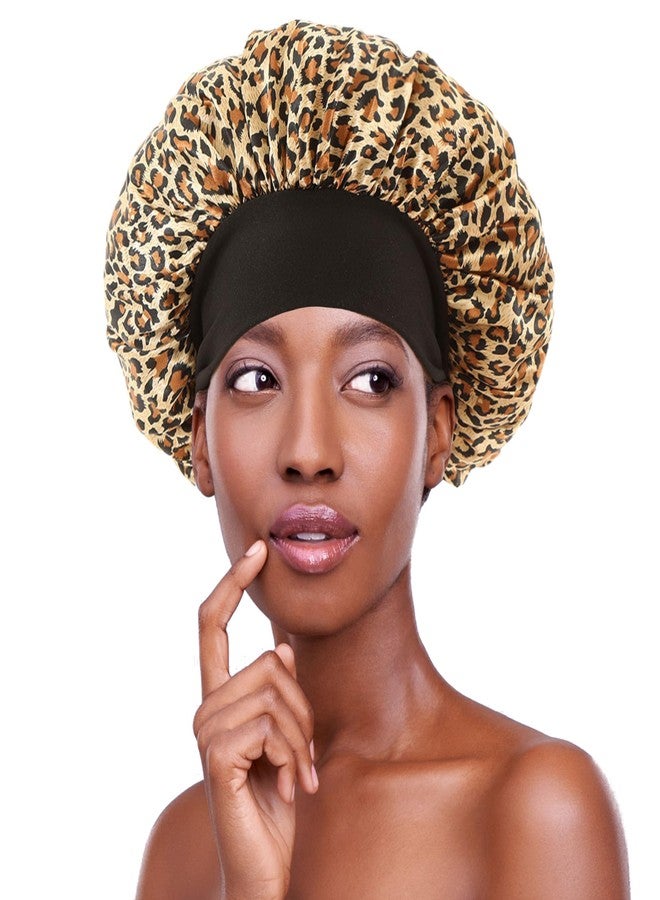 Wheebo 12 Pieces Satin Bonnet Hat For Women Sleeping Shower Caps Curly Hair Silky Bonnet Hair Wrap (Leopard) - Image 3