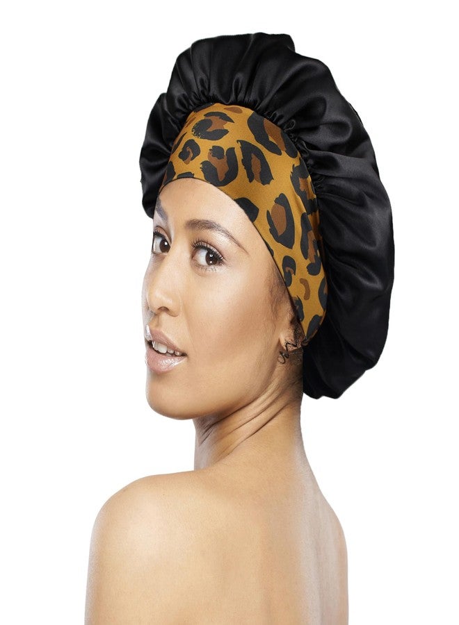 Wheebo 12 Pieces Satin Bonnet Hat For Women Sleeping Shower Caps Curly Hair Silky Bonnet Hair Wrap (Leopard) - Image 2