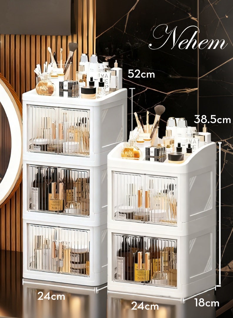 nehem Foldable Makeup and Skincare Organizer: Large Capacity Desktop Storage Box with Dustproof Design for Lipstick, Masks | Space-Saving Makeup & Accessories Holder - Image 1