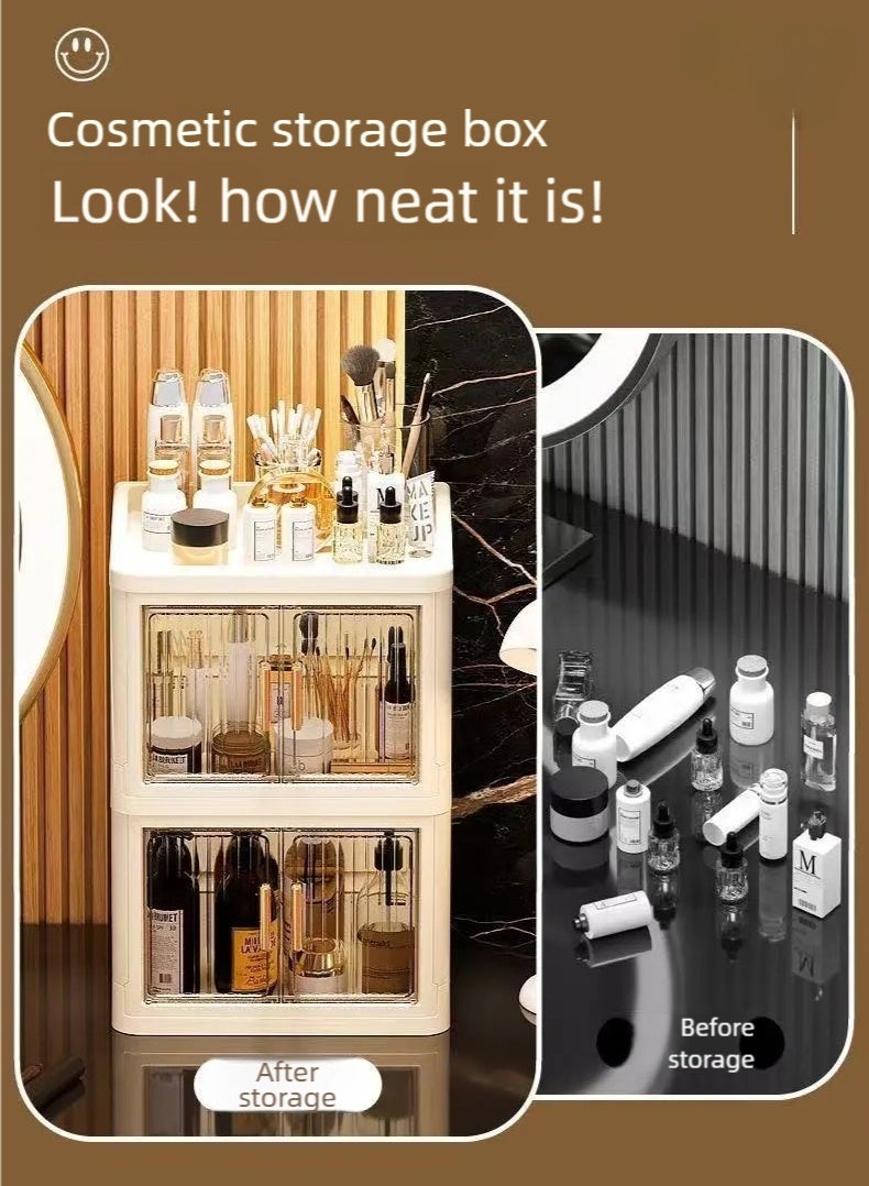 nehem Foldable Makeup and Skincare Organizer: Large Capacity Desktop Storage Box with Dustproof Design for Lipstick, Masks | Space-Saving Makeup & Accessories Holder - Image 5