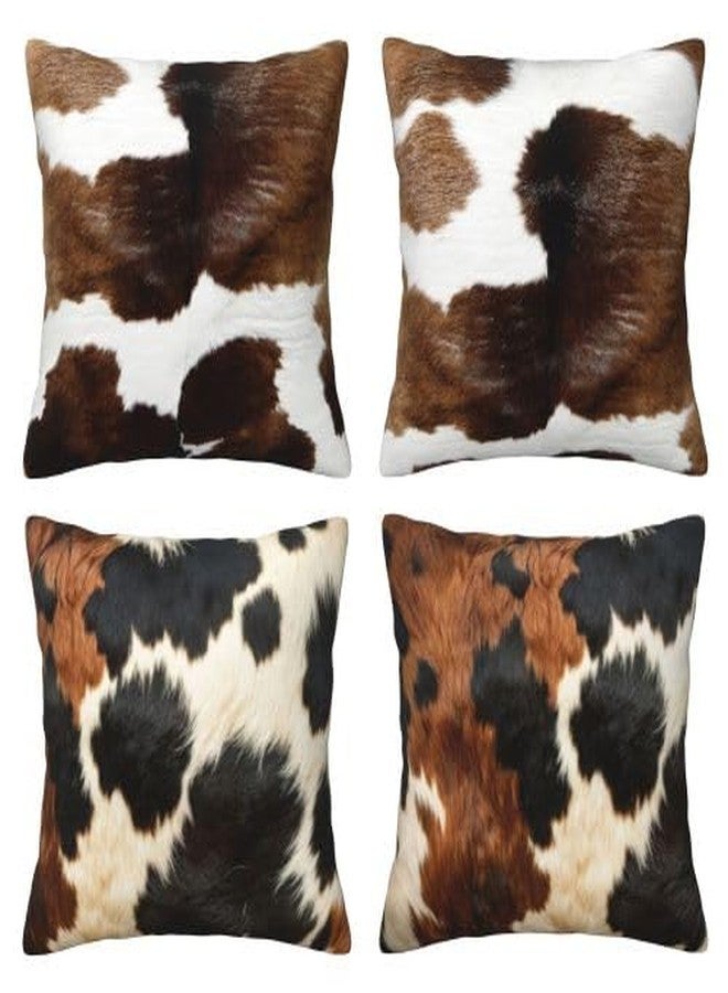 Worltoldb Cowhide Throw Pillow Covers Set of 4 Decorative Soft Linen Fabric Square Cushion Case for Room Bedroom Sofa Car 18x18 - Image 1
